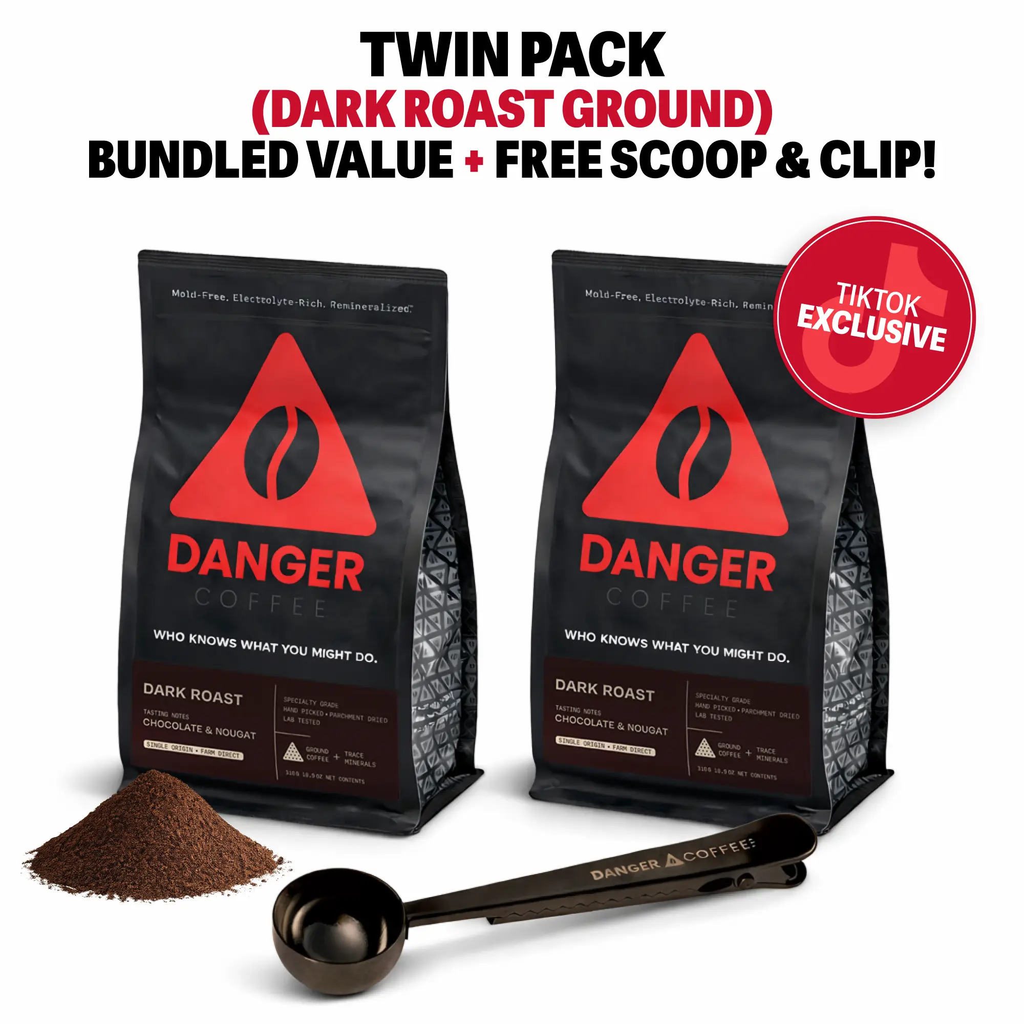 Twin Pack - 2x Dark Roast Ground + Free Scoop with Clip
