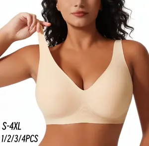1/2/3/4PCS Women Wireless Seamless Jelly Bras Deep V No Underwire Push Up Bras Wirefree Full Coverage T Shirt Adjustable Bra Nylon Spandex Womenswear S-4XL
