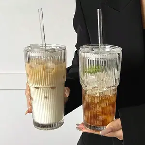 2PCS Glass Tumblers with Lids & Straws | 20OZ Iced Coffee Cups | Reusable Glass Jars for Juice & Cocktails