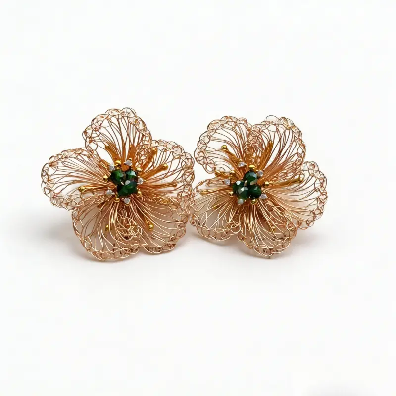 Trendy Costume Jewelry Hand-Wrapped Copper Wire-Woven Metal Flower Earrings Set