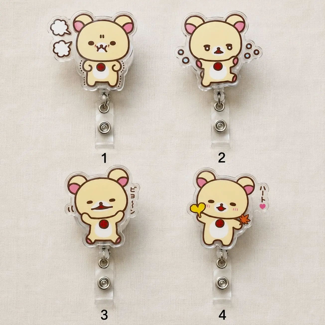 Vintage Cute Kawaii Anime Bear Cartoon Acrylic Retractable Badge Reel ID Card Holder Clip Nurse Teacher RN Work Office