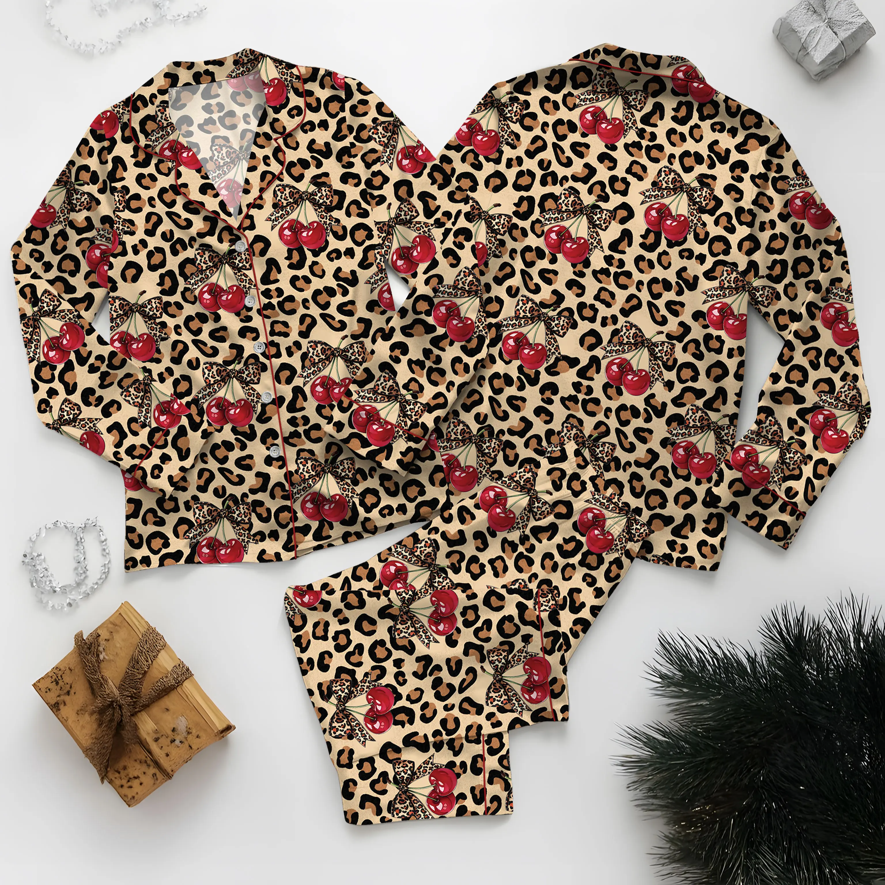 Pajamas Set For Women's Leopard Print Drop Shoulder Top & Drawstring Pants Pyjama Set, Soft Casual Comfortable Long Sleeve Top & Pocket Trousers Pj Set, Women's Sleepwear for Spring & Fall, Glam Lounge Wear, Loungesetwomen, Womenswea Fit Loungewear