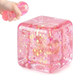 Glitter Cube Sugar Stress Ball - Slow Rebound Squishy Sensory Fidget Toy for Kids, Portable Anxiety Relief Toy, Party Favors & Birthday Gifts