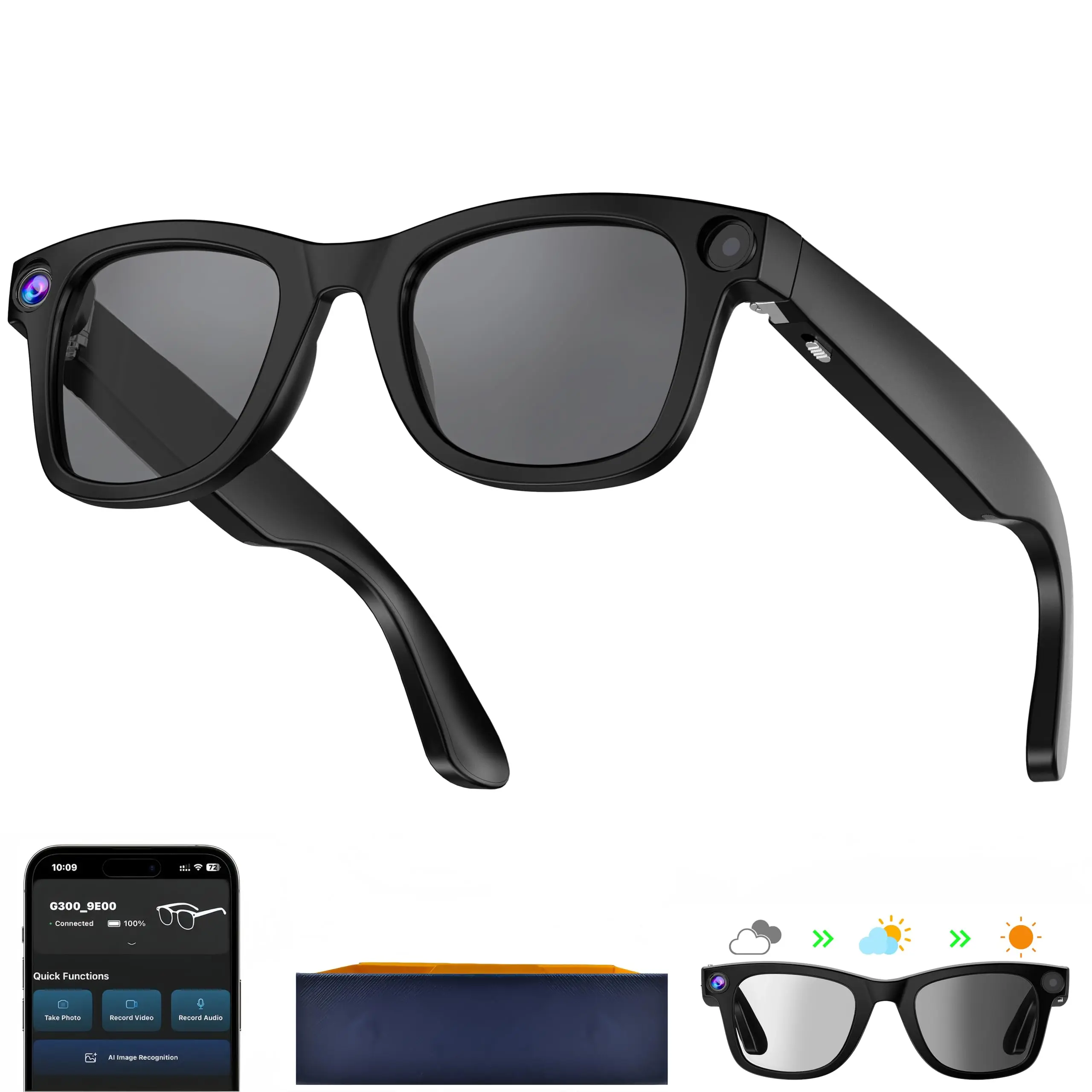 NexusWear Smart AI Camera Glasses with 8MP Photochromic Lenses ,Button Touch Adjustment for Travel Outdoor Adventures Hands-Free Photography 160+Languages Real-Time Translation Bluetooth Wireless Wearable Video Recording UV Protection ,Easter gift, Touch