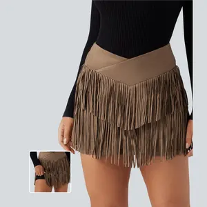 【Creator‘s Pick】Halara Crossover High Waisted 2-in-1 Fringe Hem Bodycon Mini Suede Party Skirt