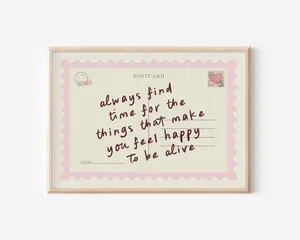 Always Find Time Postcard Print, Horizontal Pink Trendy Retro Aesthetic Positive Preppy Wall Art Affirmation Happy Home Decor Physical Print