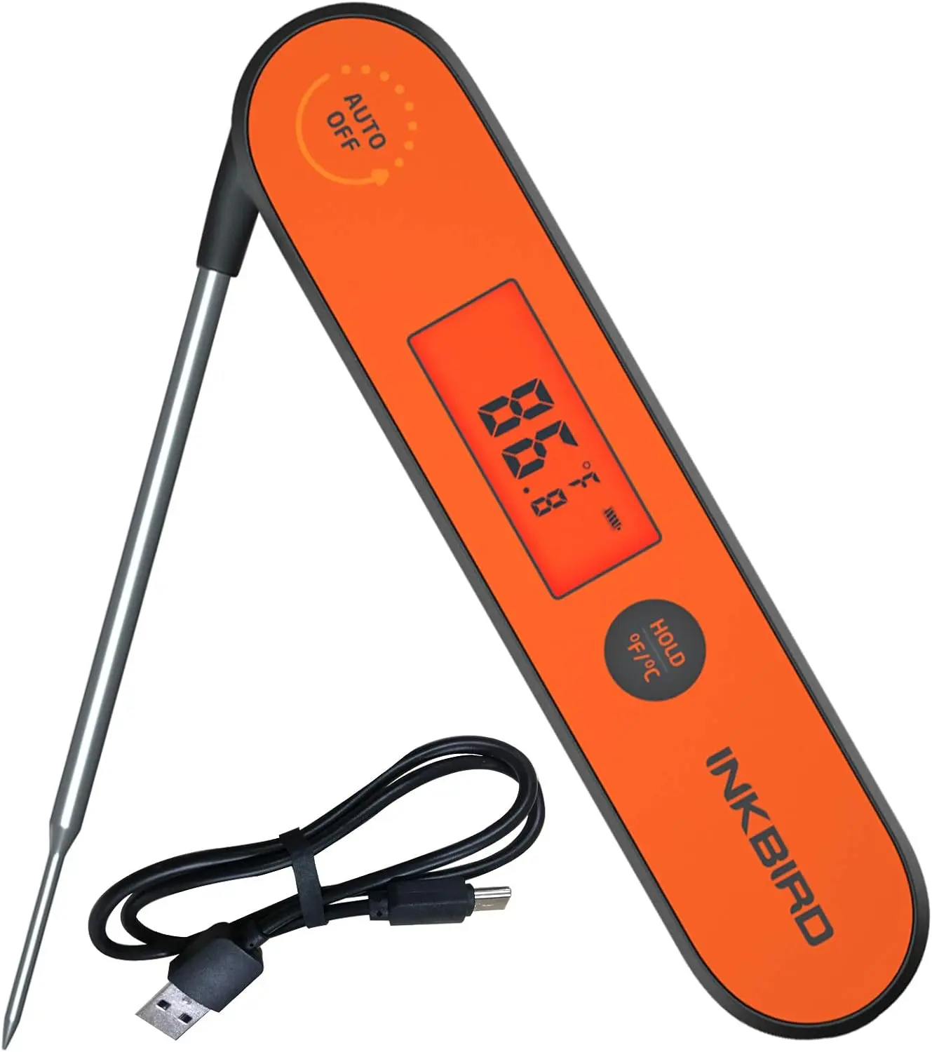 INKBIRD Digital Instant-Read Cooking Thermometer - 1 LCD Kitchen Thermometer, Stainless Steel Kitchen Gadgets, Waterproof Rechargeable Magnetic Tool for Grilling, Frying, Digital Cooking Thermometer