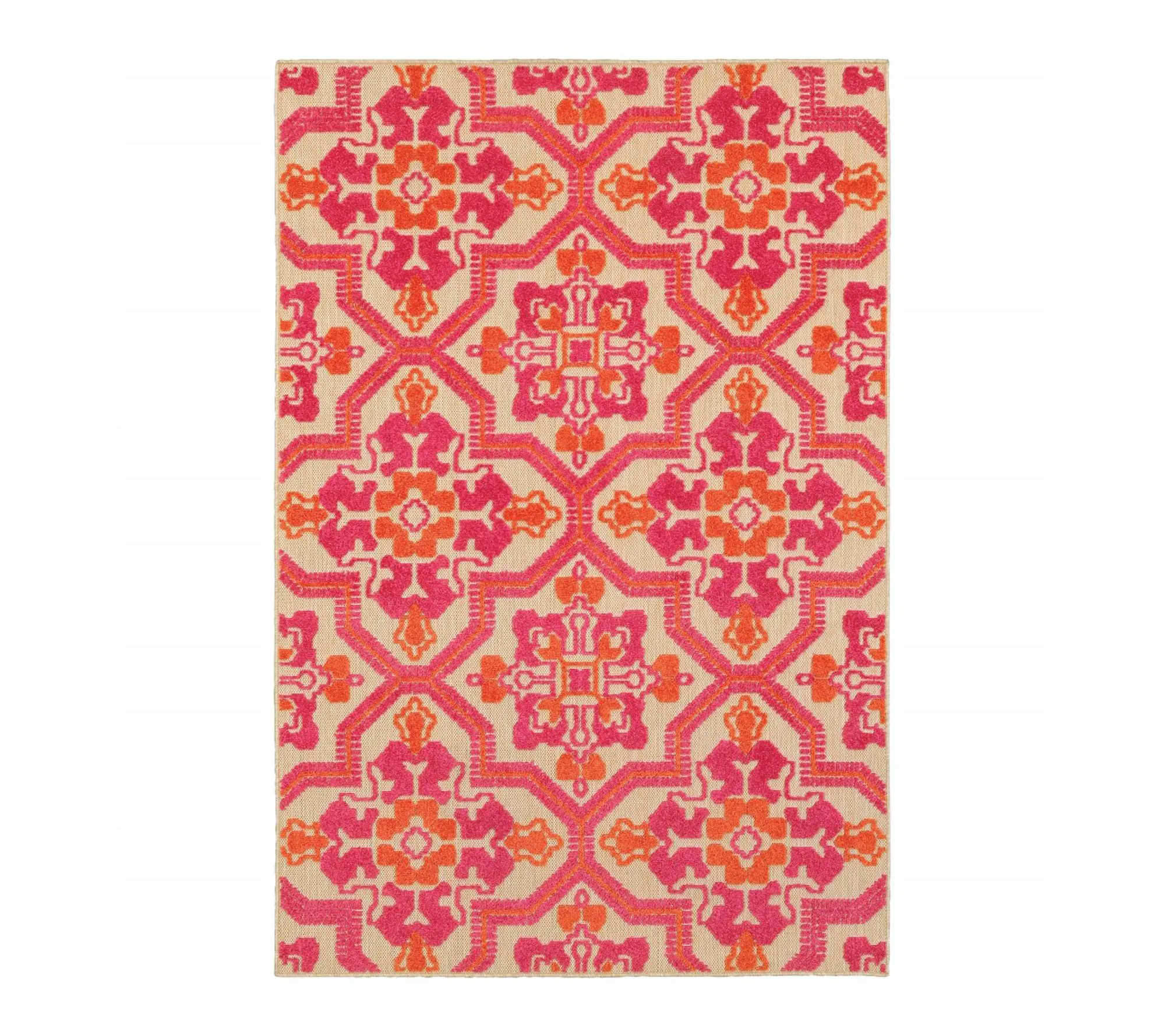 HomeRoots 4' X 5' Pink and Orange  Indoor Outdoor Rug