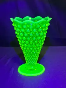 Uranium- Fenton- Hobnail- Flower Vase - Topaz Opalescent