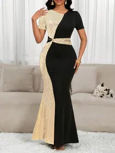 Spring Summer Carnival Wedding Party Sequin Mermaid Tail Bodycon Dress, Saint Patrick Festival Evening Carpet, Waist Cinching Design Formal Chic