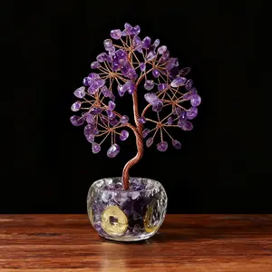Natural Healing Crystal Lucky Tree for Home Office Desk Decor, Attract career Tree, Money Tree, Sister Birthday Gift Positive Energy New House Warming Crystal Gifts for Women (Purple Amethyst)