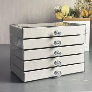 5-Layer Acrylic Jewelry Box Organizer with Velvet-Lined Drawers for Rings Necklaces & Earrings Transparent Design Durable Modern Style Display Box