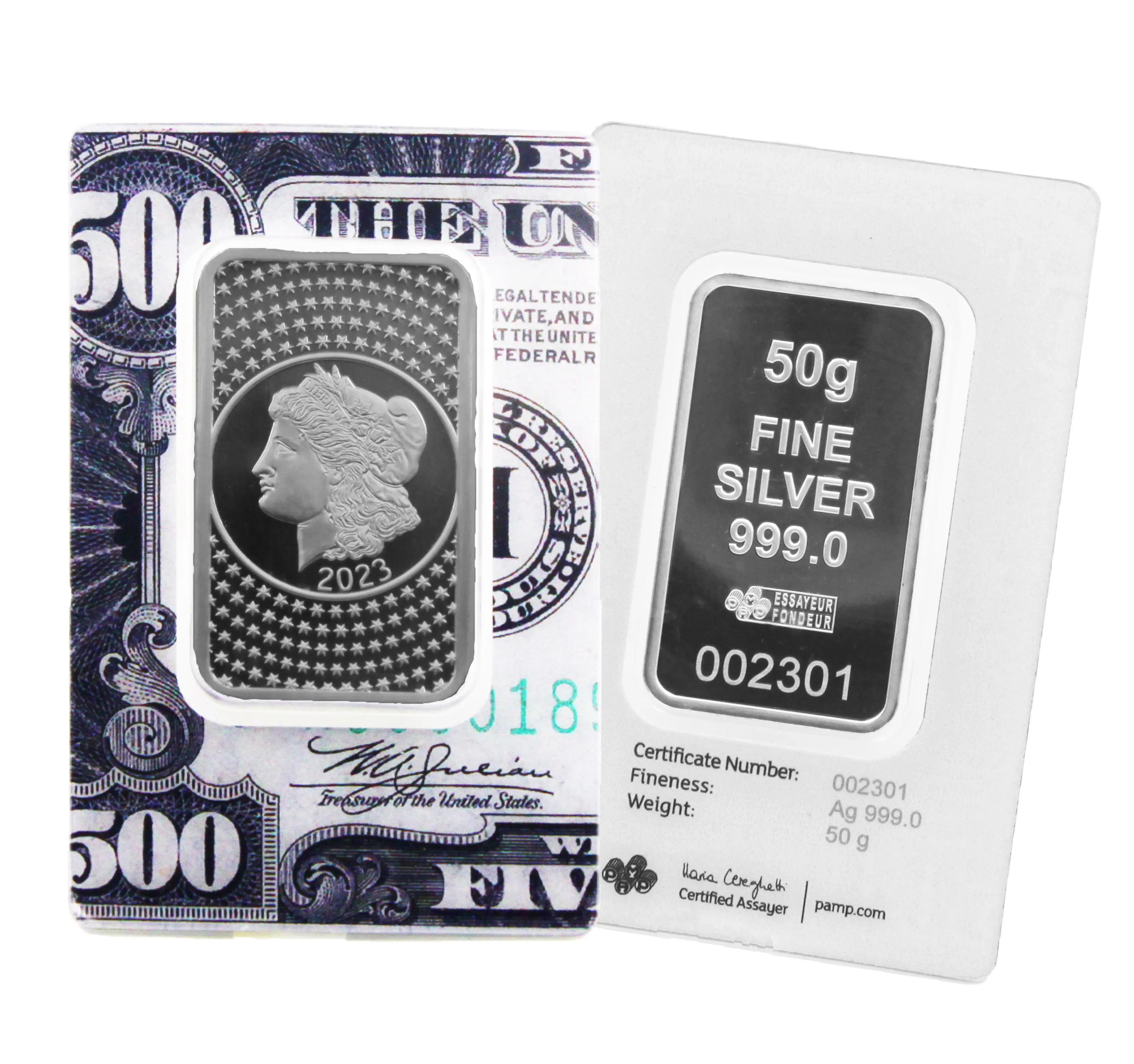 2023 PAMP Suisse 50 Gram Morgan Silver Bar 999 Fine Silver