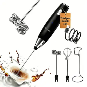 Electric Milk Frother Premium Handheld with Double Coil, Type-C Rechargeable, 3 Speeds for Thick Foam, Free provision Stand & Whisk Head, Ideal for Flat White, Cappuccino, Latte, Matcha, Protein, Plant Milk, Hot/Cold Foam – Portable Drink Mixer