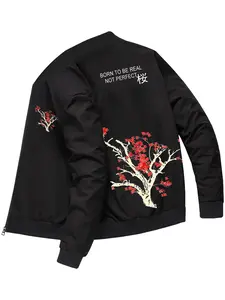 Men's jacket new spring and autumn Japanese cherry blossom print sports jacket casual outdoor running wear fashionable personality zipper cardigan retro European and American trendy street style men's clothing