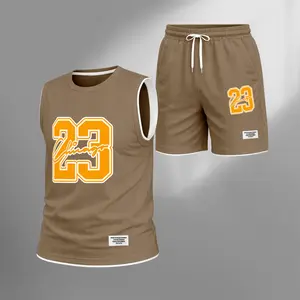 Men’s Varsity Number 23 Graphic Print Summer Set Sleeveless Tank Top & Shorts Matching Outfit, Bold Letter & Signature Style Print Lightweight Casual Streetwear Athletic Set for Everyday & Workout