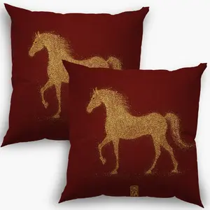 2-Piece set, golden horse portrait pillow cover 45x45cm Chinese Year of the Horse mascot decorative pillow cover, suitable for living room, car, outdoor decorative pillow cover