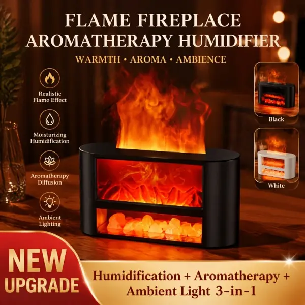 3-in-1 Ultrasonic Essential Oil Diffuser - Stylish Simulated Flame Fireplace Humidifier with Night Light, Quiet Operation, 0.3L, Diffuser for Home, Ideal for Bedroom & Living Room Decor, Perfect Gift