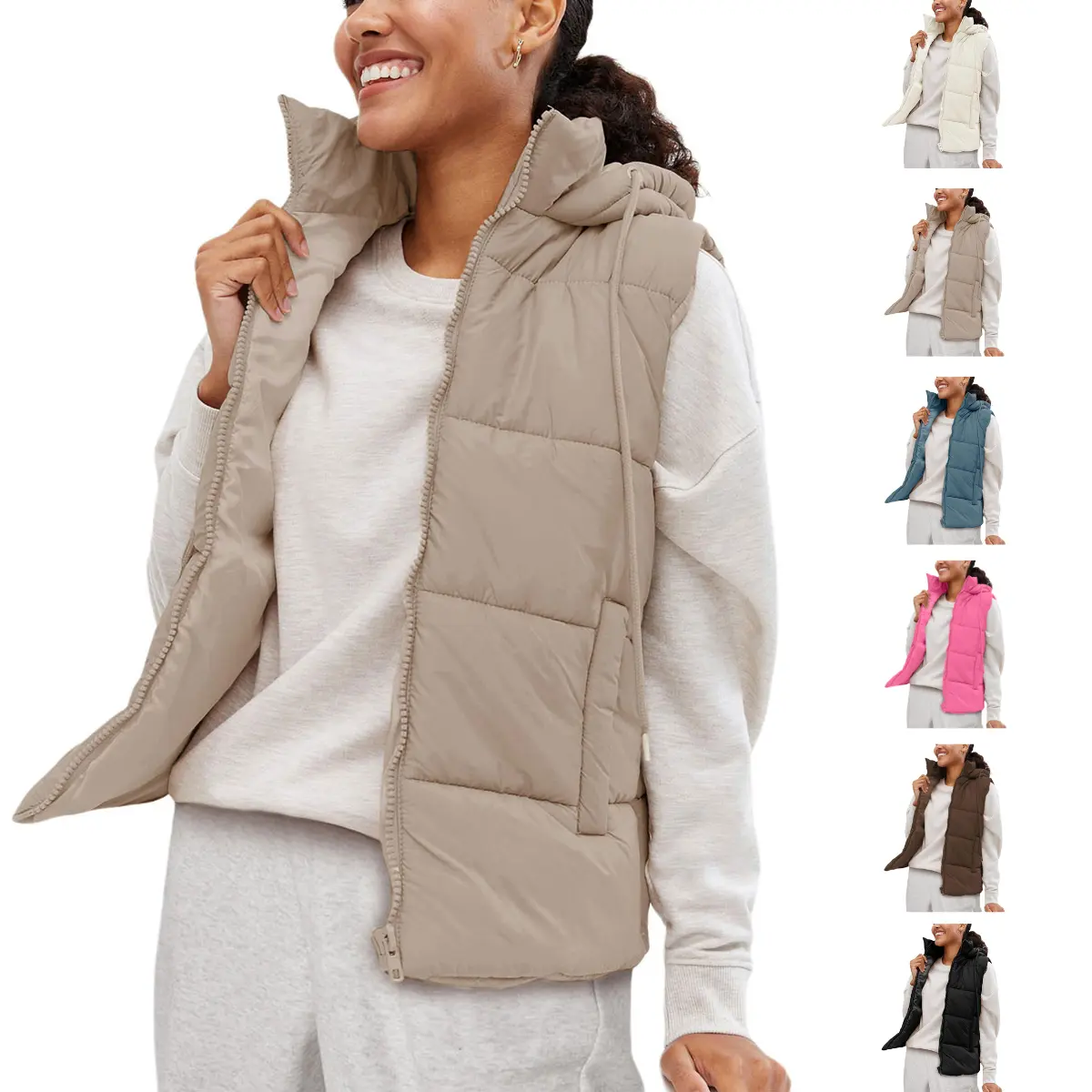Molitree Women's Winter Vest Hooded Puffer Gilet Coat Black Sleeveless Padded Casual Autumn Comfortable Fabric with Detachable Hood & Practical Pockets Basic