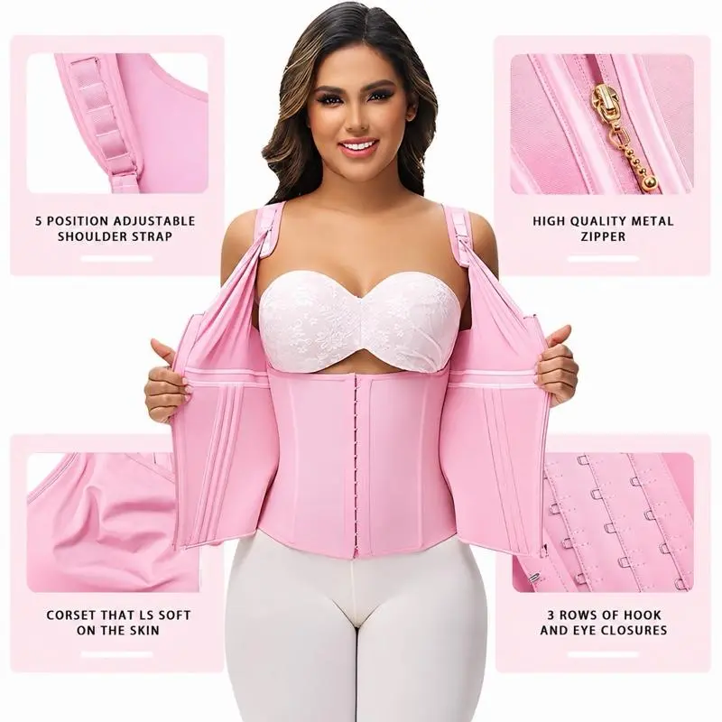 That Girl Sculpted 3-in-1 Body Shaper in Pink Nude & Black Ergonomic Segmented Compression with Memory Steel Boning for Customizable Fit XS-3XL