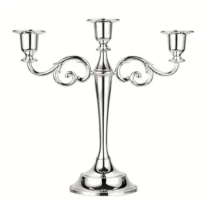Three-head Silver candlestick, gothic candlestick,metal candlestick, vintage candlestick, suitable for weddings, churches, Halloween, Christmas, formal events, hotel living room and western restaurant table decoration.