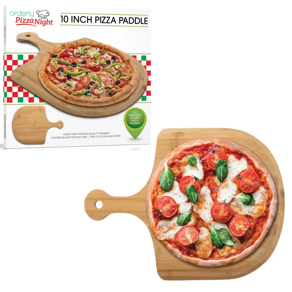 10-Inch Bamboo Wooden Pizza Paddle with Handle, Rectangular Blade (14.87x11.3in) - Compact Kitchen Utensil for Home Baking Pizza Night, 14.87X11.3"