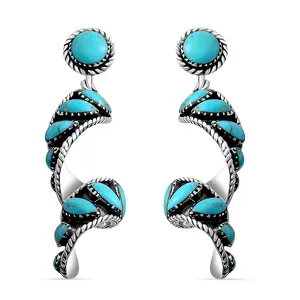 Blue Turquoise Earrings for Women in 925 Sterling Silver - Twisted Swirl Dangle Beach Boho Western Earrings Turquoise Jewelry -Unique Birthday Christmas Gifts for Her