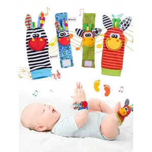 4pcs-Set Baby Rattles Toys Animal Socks Wrist Strap +Rattle Kids Foot Socks Bug Wrist Strap Toddler Socks Pacifier Toys Sound Perception Toy