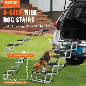 【fathersdaygift】VEVOR Dog Stair for Cars, Wide 5-step Dog Car Steps, Folding Dog Car Ramp with Nonslip Surface, Portable Pet Steps Lightweight Aluminum for Car, SUV and Truck, Supports up to 150 lbs