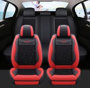 Universal 5-Seat Car Seat Covers Black&Red Lce Silk&Leather Protection Accessories for Chevrolet Kia Subaru Nissan For Mercedes-Benz Jeep Lincoln Volkswagen VW FordToyota Cadillac Mitsubishi Suzuki AUDI HYUNDAI HONDA Volvo Lexus Dodge Buick For 95% car