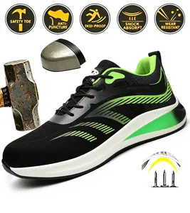 Men's Steel Toe Work Shoes - Breathable Mesh Shoes, Slip-Resistant EVA Sole, Durable Elastic Closure, Striped Design, All-Season Fit, Ou Safety Boots tdoorfun Fathersdaygift steel toe shoes men zapatos para trabajo,