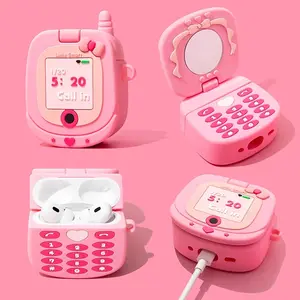 Bow Flip Cover Makeup Mirror Earphone Case Headphone Accessories for AirPods 2 3 4 Pro/pro2 Pro3