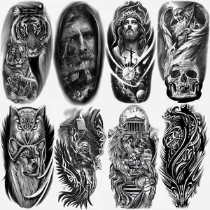 8 Sheets Jesus Temporary Tattoo Stickers, Waterproof Tiger Lion Wolf Eagle Christian Designs, Realistic Half Sleeve Religious Tattoos