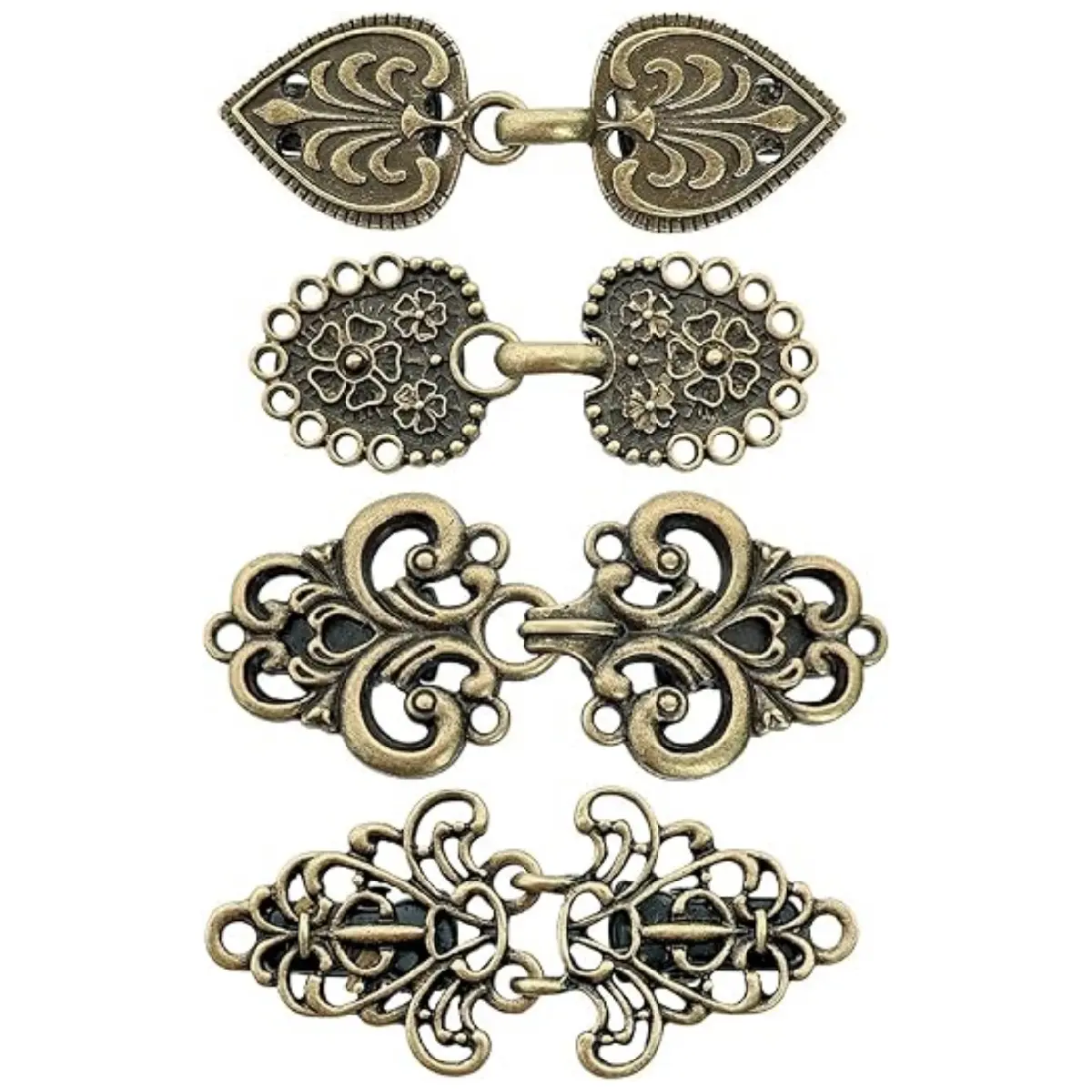 Women's 4-Piece Retro Swirly Motif Sweater Cape Cloak Clips - Button Clips for Cardigan, Shawl Collar, Dress, Shirt (Retro Wear Accessory)