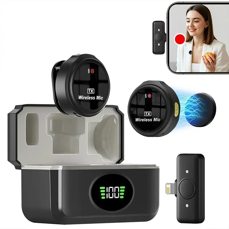 Wireless Mini Lavalier Microphone, Rechargeable Mic, for iPhone, Android with Charging Case 3-Level Noise Reduction Auto Limiting Ultra Lightweight 48H Long Battery Life for Vlog Podcast Live Streaming YouTube Video Recording