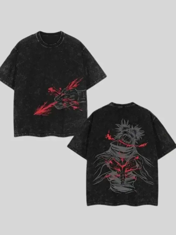 Men's Vintage Wash Short-Sleeve Casual Menswear T-Shirt, Jujutsu Kaisen Choso Graphic, Loose Oversized Streetwear Fit, 2-Sided Design Tshirt,Streetwear style clothing, made of soft cotton, suitable for everyday wear by anime lovers, men's T-shirts.