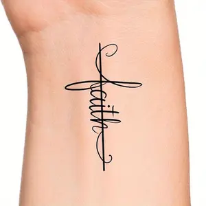 1pc Faith Cross Temporary Tattoo, Religious Symbol Design, Easy Apply & Remove, Perfect for Daily Wear or Special Occasions