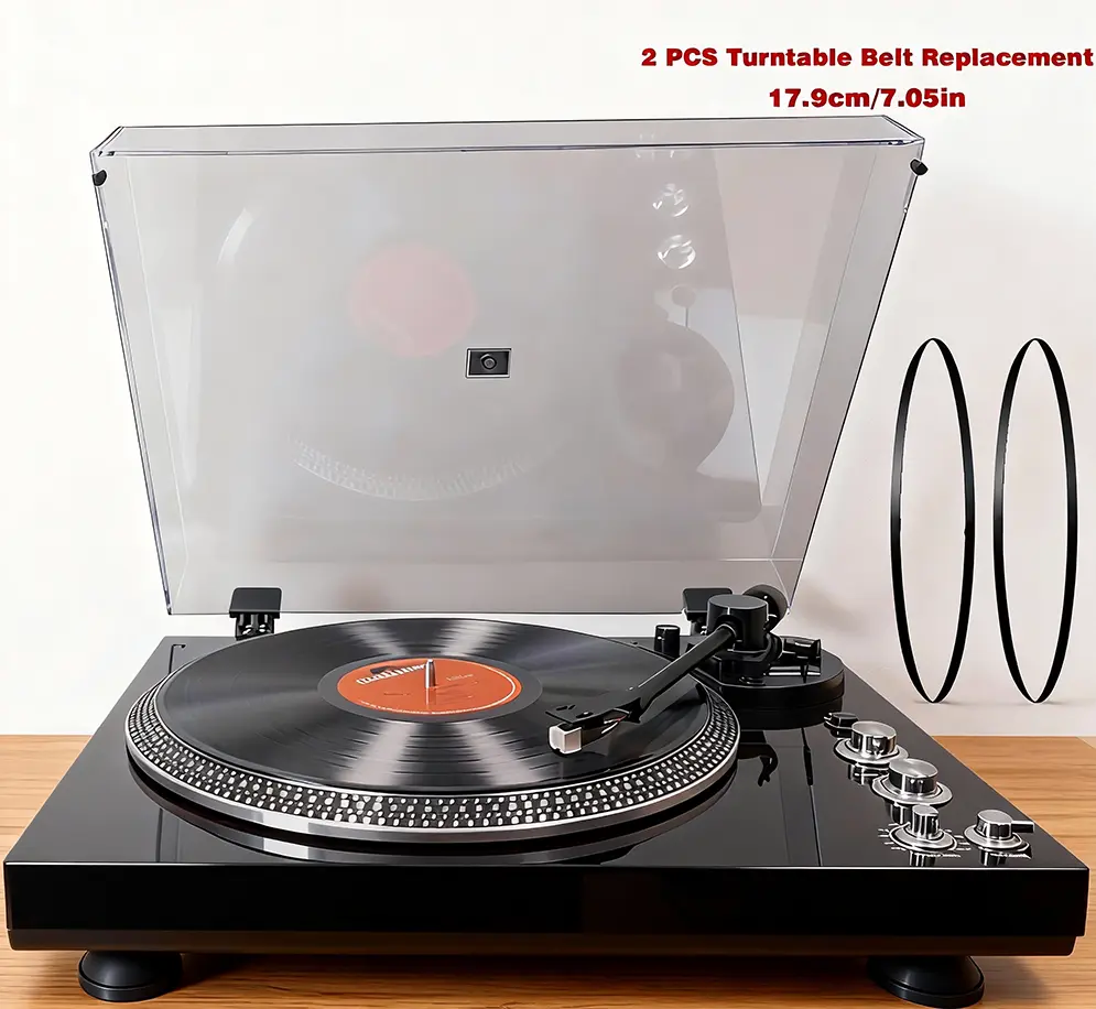 Vintage Black Vinyl Record Player Set - 2-Speed, RCA Out, Includes 2 Turntable Belts & Needle, Ideal for Thanksgiving & Christmas Gifts
