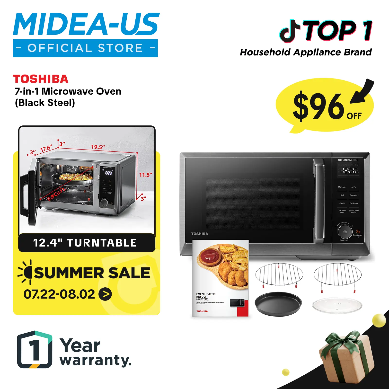 TOSHIBA 6-in-1 Inverter Countertop Microwave Oven Healthy Air Fryer Combo, MASTER Series, Broil, Convection, Speedy Combi, Even Defrost 11.3'' Turntable Sound On/Off, 27 Auto Menu, New Arrivals