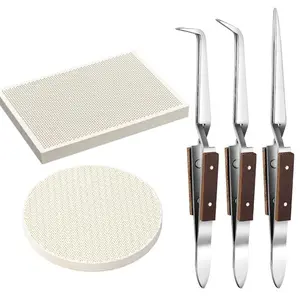 5-Piece Jewelry Welding Tool Set with Honeycomb Ceramic Solder Pads, Reversible Tweezers, Melting and Casting Tools for Jewelry Making, Metal