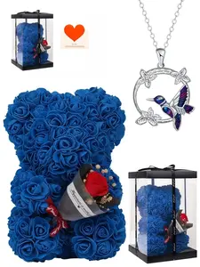 Hummingbird Garland Necklace Unique luxury hummingbird garland pendant with gradient glaze, forest-style elegant necklace.Paired with preserved rose & bear jewelry gift box, perfect mystery gift for birthdays, Valentine’s Day, Mother’s Day and Christmas.