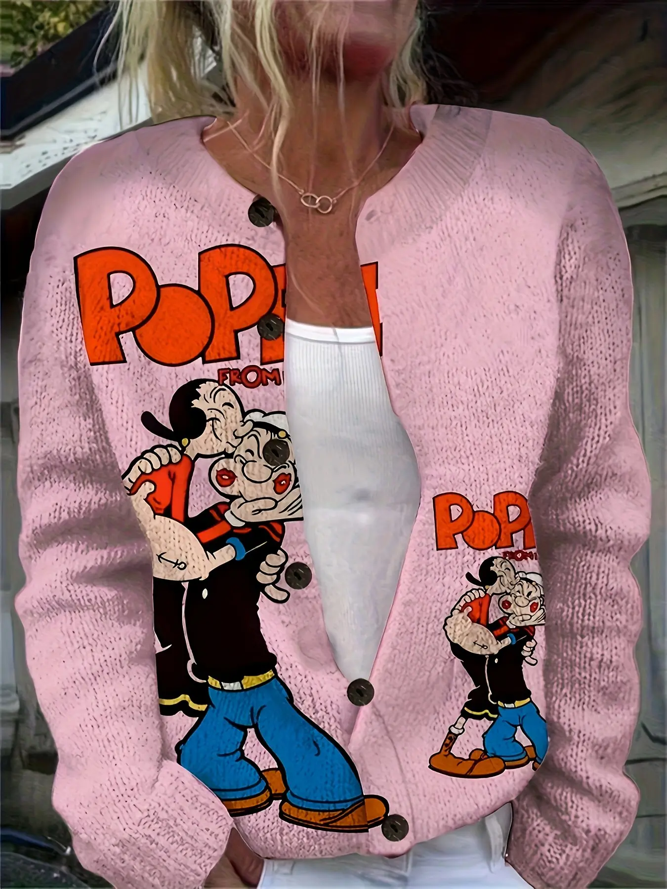 Women's Long Sleeve Soft Sweater, Knitwear, Womenswear, Casual Knitted Design, Cute Anime Character Print, Trendy Young Fitted Style, Perfect for Daily Wear