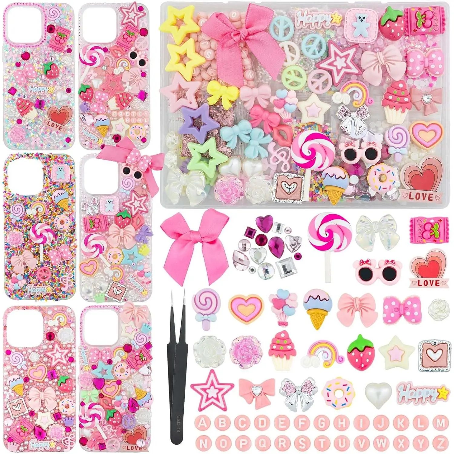 1430-Count Playful DIY Phone Case Charm Kit with Candy Kawaii Bows, Letter Beads, Flatback Rhinestones & Accessories for Smartphone Cover Personalization (Toys & Hobbies, Beading & Jewelry Making)