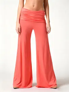 Fold Over Pants Flared Y2K Fold Over Sweatpants Plisse Yoga Strechy Cutecore Acubi Casual Wide Leg Foldover Sweats