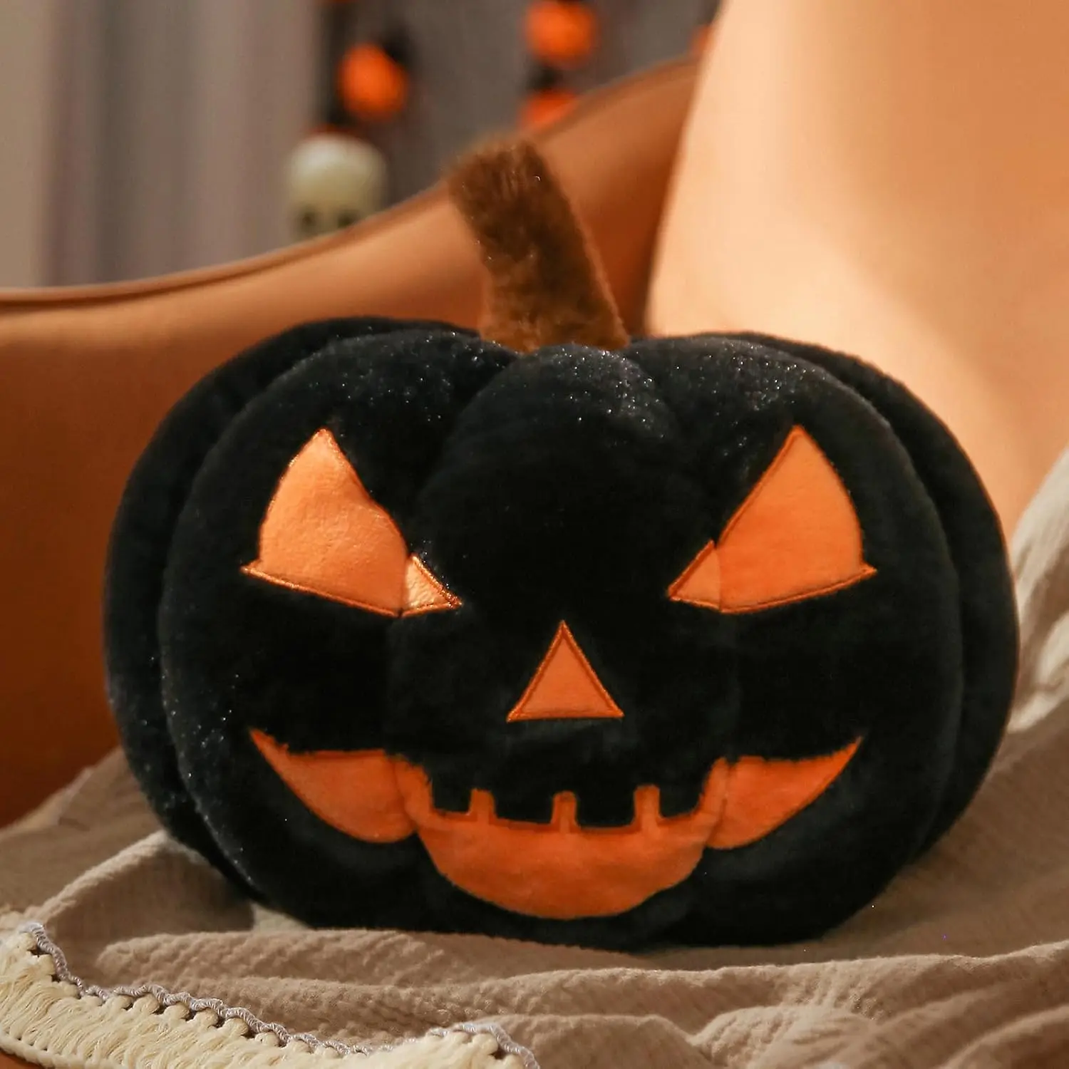 Evil Pumpkin Pillows, Halloween Pillow, Pumpkin Shaped Throw Pillows Happy Halloween Decoration, Black 6x12 Inches Soft   Pillow for  Accent Pillows for Holiday, Fall