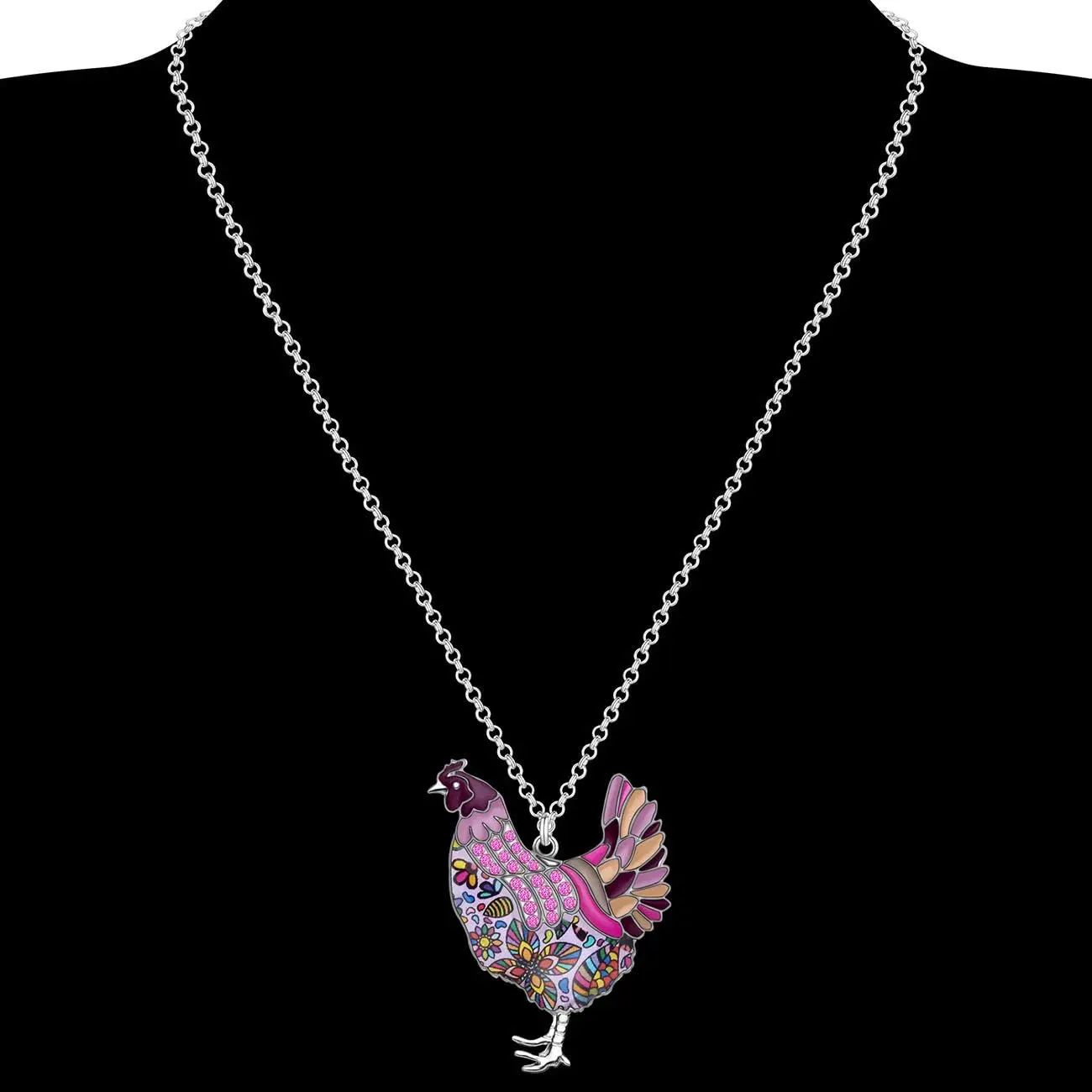 Enamel Alloy Rhinestone Chicken Necklace Hen Rooster Pendant Chain Fashion Jewelry Novelty Gifts For Women Ladies