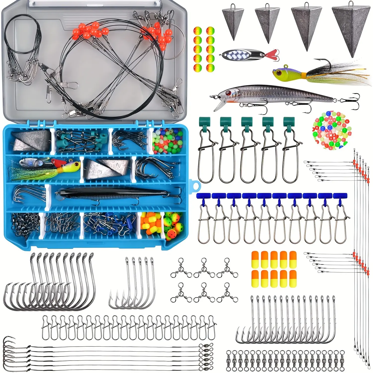 YOTO Surf Fishing Tackle Kit – Complete Ocean Saltwater Gear with Pompano Rig, Fishing Leaders，Pyramid Sinkers, Sputnik Sinker, Fishing Hooks, Lures, Swivels, and Accessories