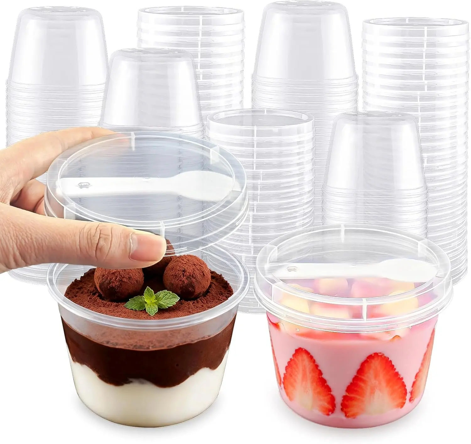 25 Plastic Cups with Lids and Spoons, Pudding Cups, Dessert Cups, Disposable Yogurt Cups, Suitable for Parties, Outdoor Picnics, Microwaveable, Outdoor Dining, Party Supplies, Lightweight Cups, Microwave Safe, Comes with Spoons, Hot Drink Cups tiktokshops