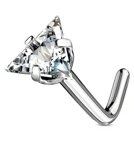 Triangle CZ Stainless Steel L Bend Nose Ring