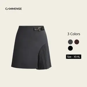 Side Pleated Buckle Belted Skirt